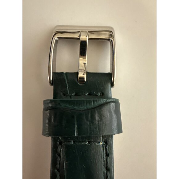 Leather Watch Band16mm Deep Green Crocodile-Embossed Top Grain  With Silver Buck - Picture 6 of 7